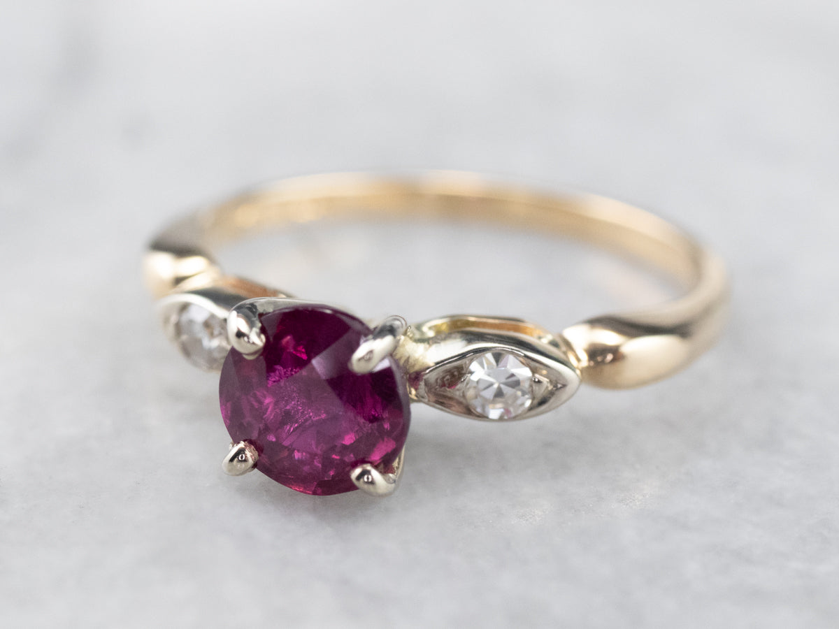 Pink Sapphire and Diamond Two Tone Gold Ring