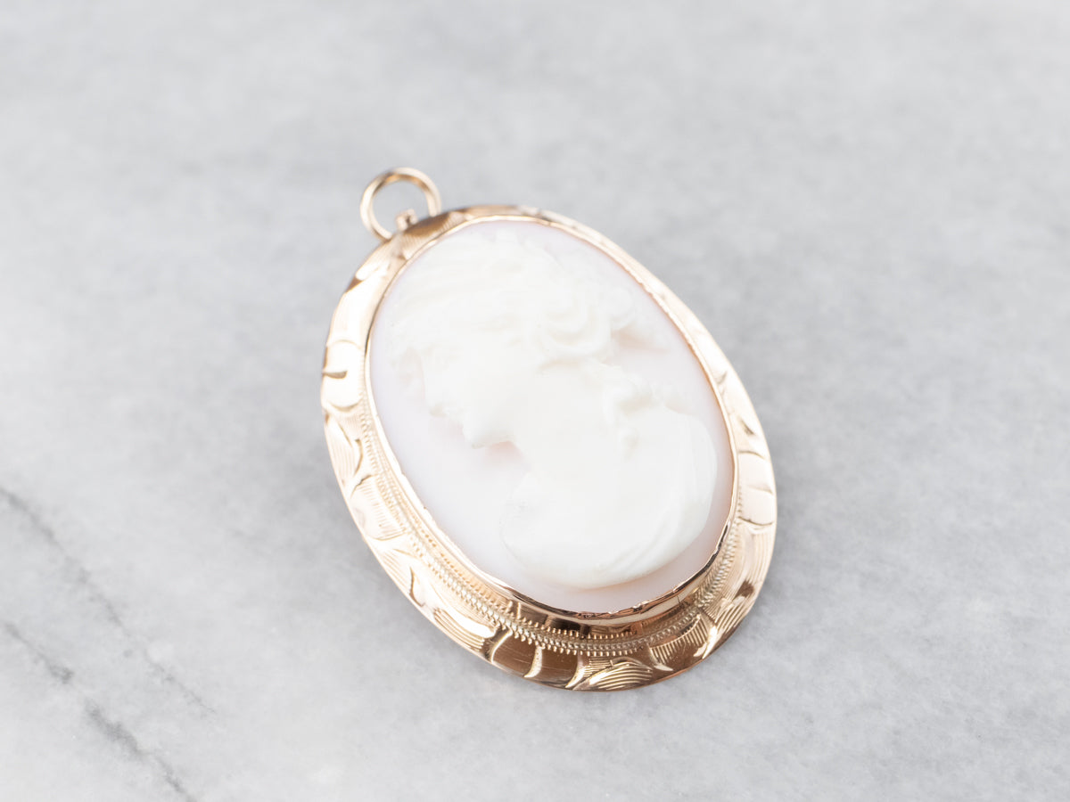 Mid Century Pink Shell Cameo Pendant or Pin