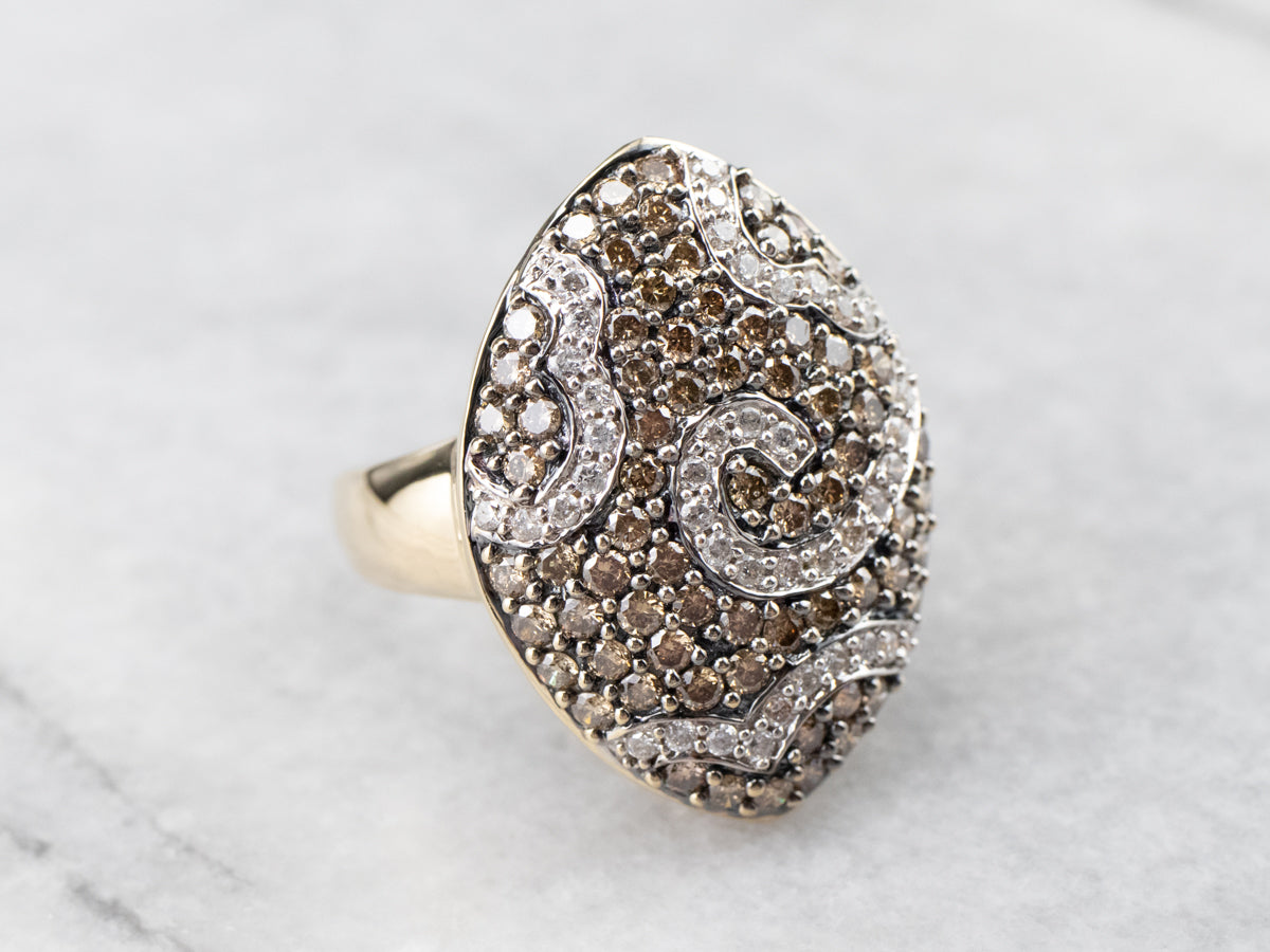 Brown and White Diamond Cluster Ring