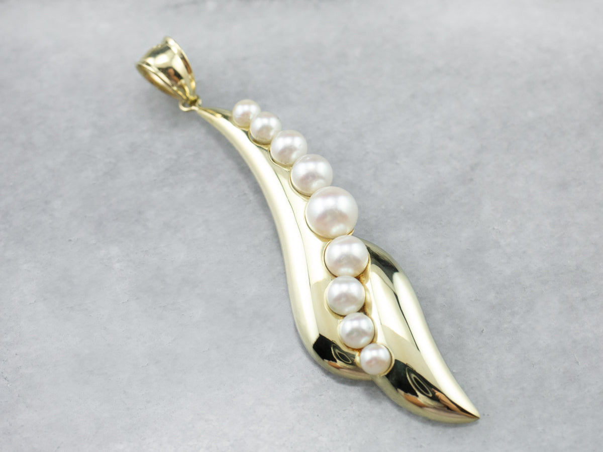 Modernist Gold Pearl Drop Pendant