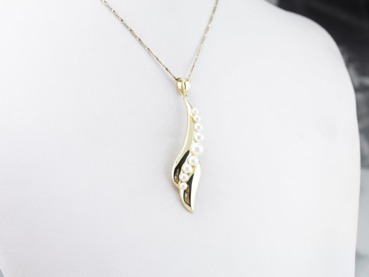 Modernist Gold Pearl Drop Pendant