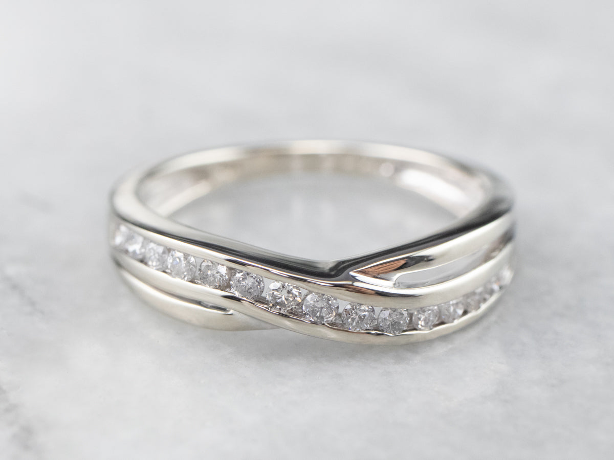 Twisting Diamond White Gold Band