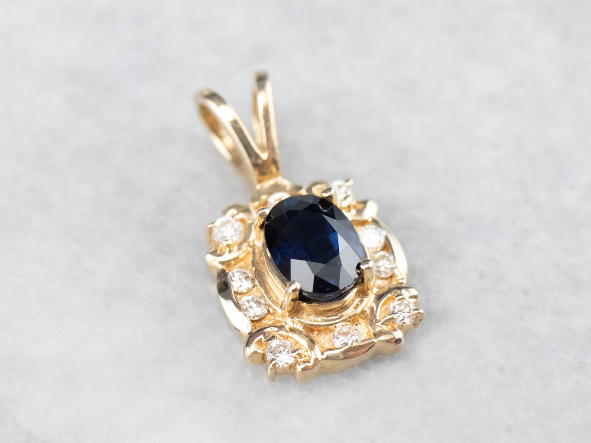 Sapphire and Diamond Halo Pendant