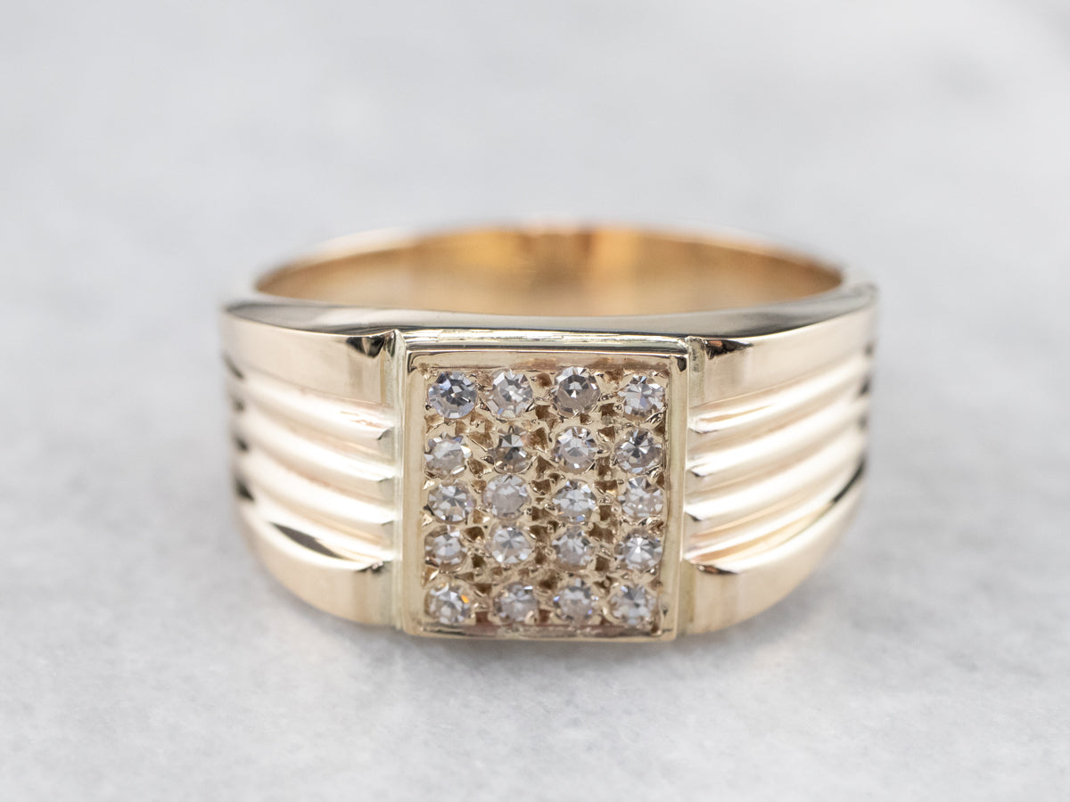 Diamond Cluster Gold Statement Band Ring