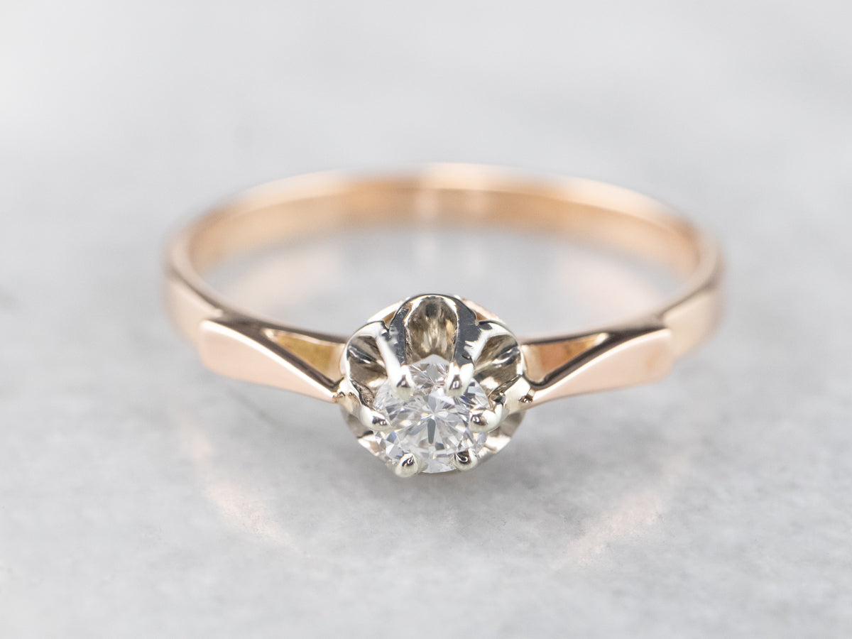 Diamond Two Tone Gold Solitaire Engagement Ring