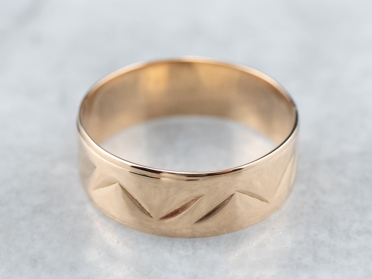 18K Gold Chevron Patterned Cigar Band Ring