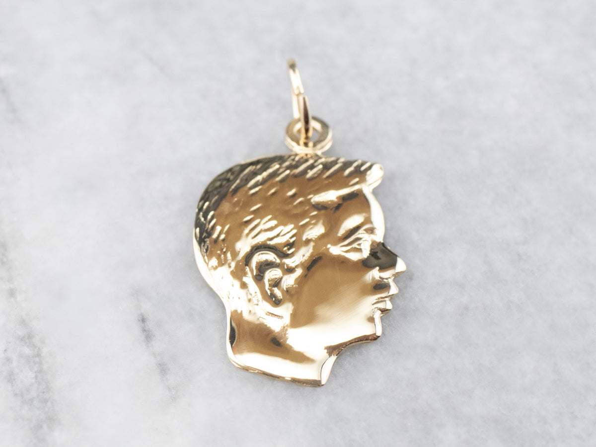 Gold Retro Era Boy in Profile Pendant