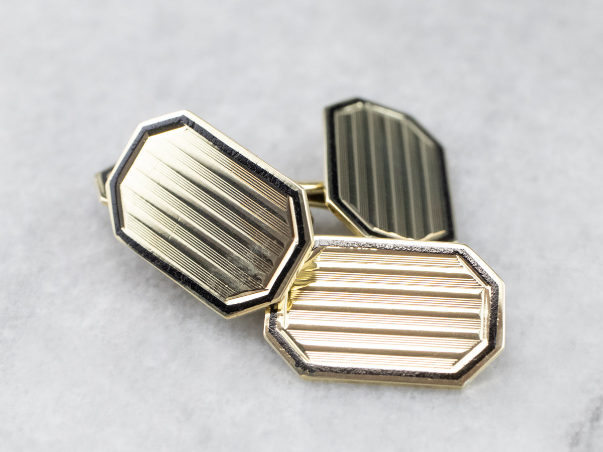 Vintage Black Enamel Gold Cufflinks