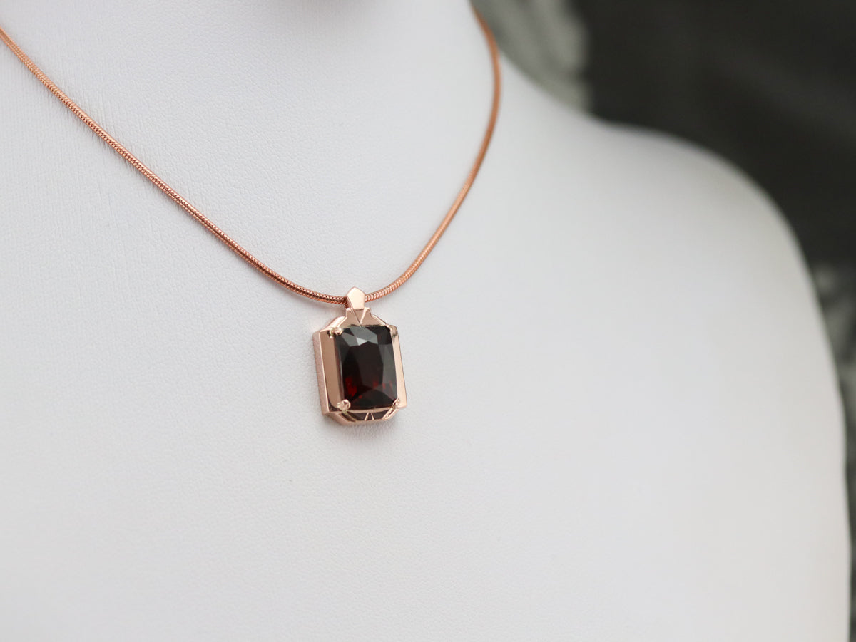 Rose Gold Retro Era Pyrope Garnet Pendant