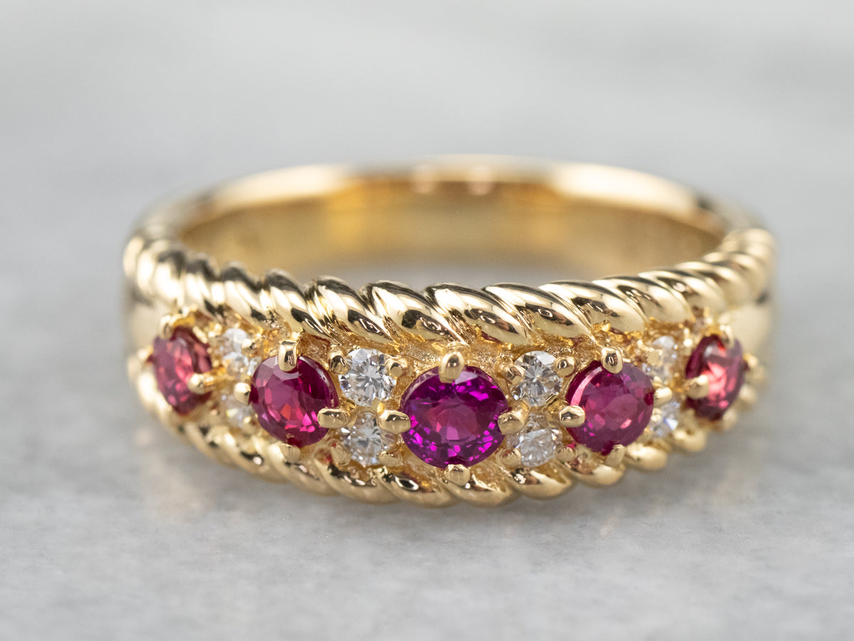 18K Gold Ruby and Diamond Band