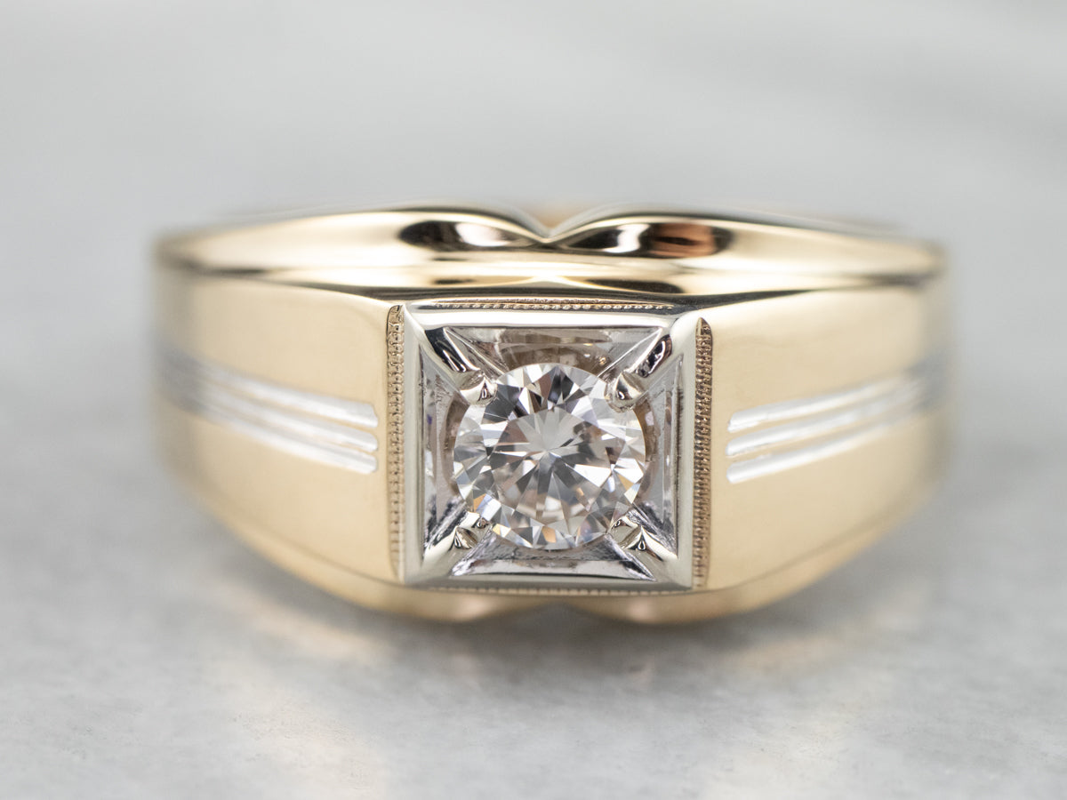 Vintage Diamond Two Tone Gold Men s Ring