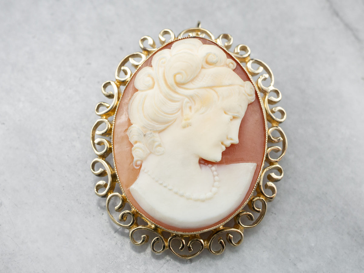 Gold Mid Century Cameo Pin or Pedant