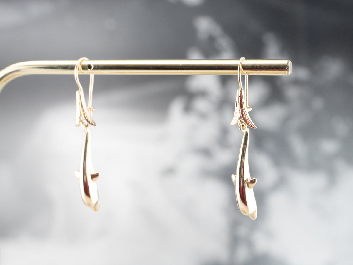 Gold Dolphin Drop Earrings