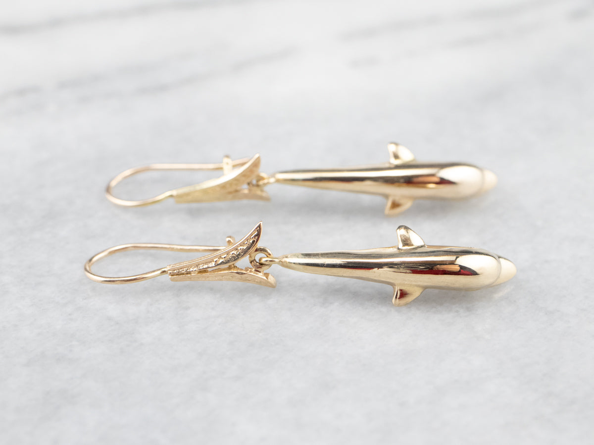 Gold Dolphin Drop Earrings