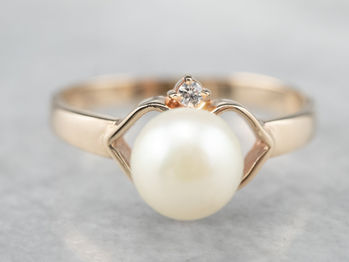 Pearl Diamond Gold Heart Ring