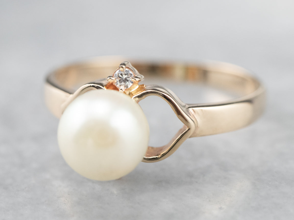 Pearl Diamond Gold Heart Ring