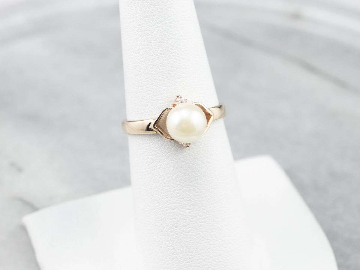 Pearl Diamond Gold Heart Ring