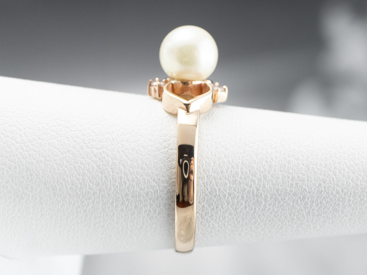 Pearl Diamond Gold Heart Ring