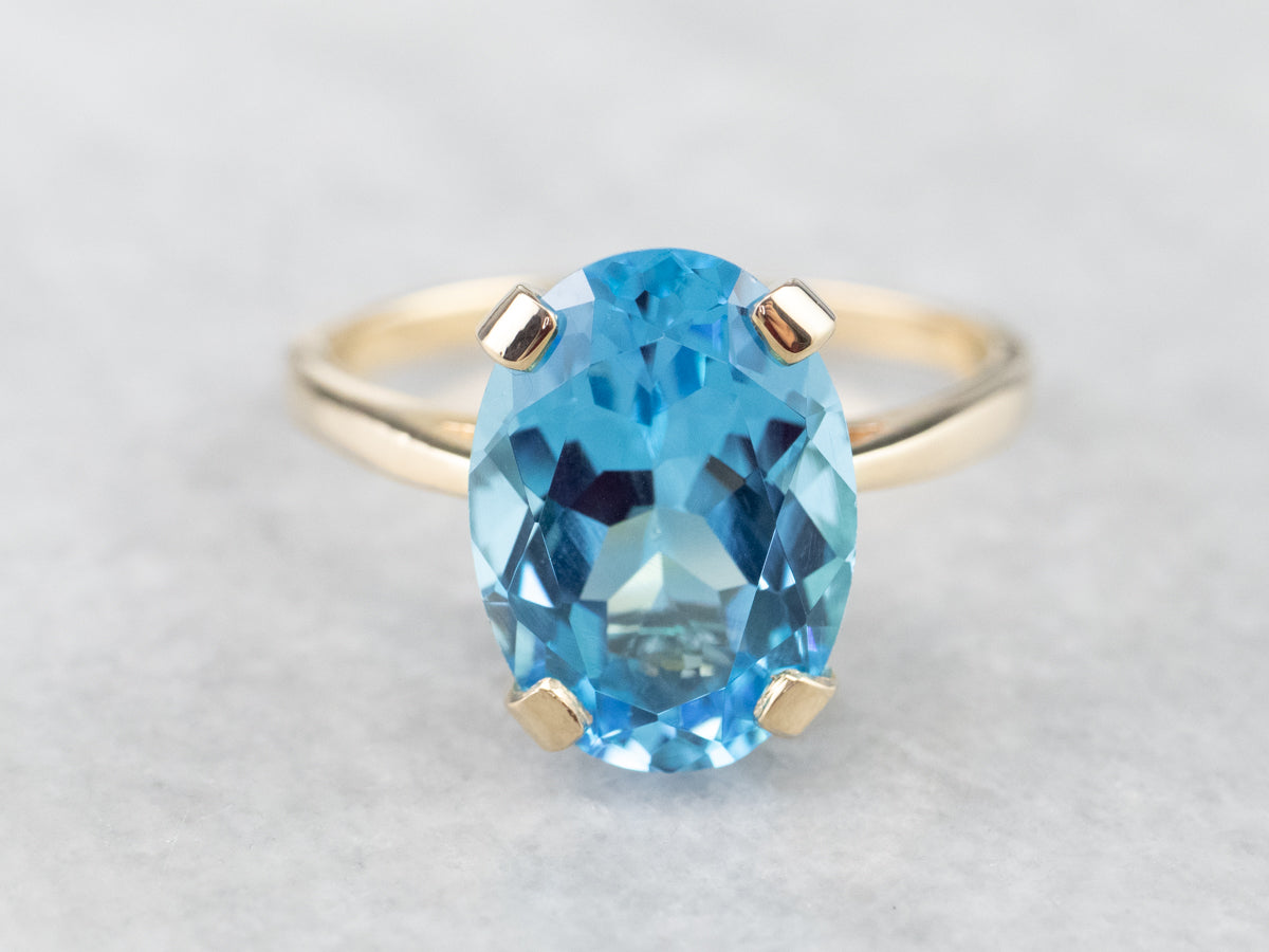 Yellow Gold Blue Topaz Cocktail Ring