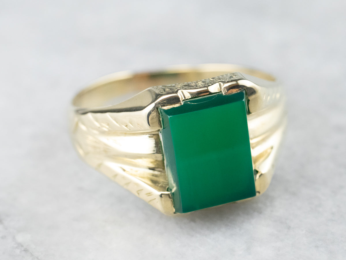 Anillo unisex de ónix verde y oro verde