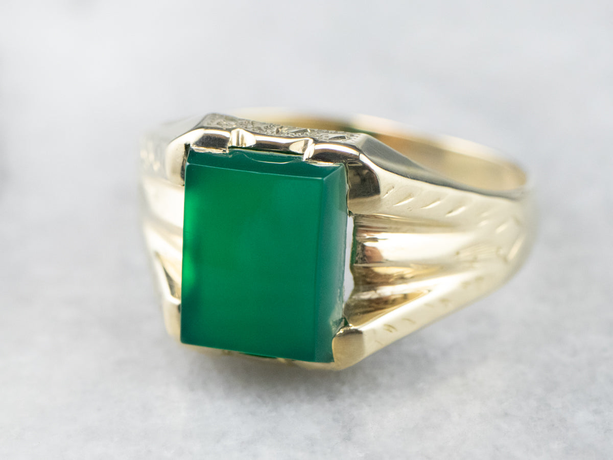 Anillo unisex de ónix verde y oro verde