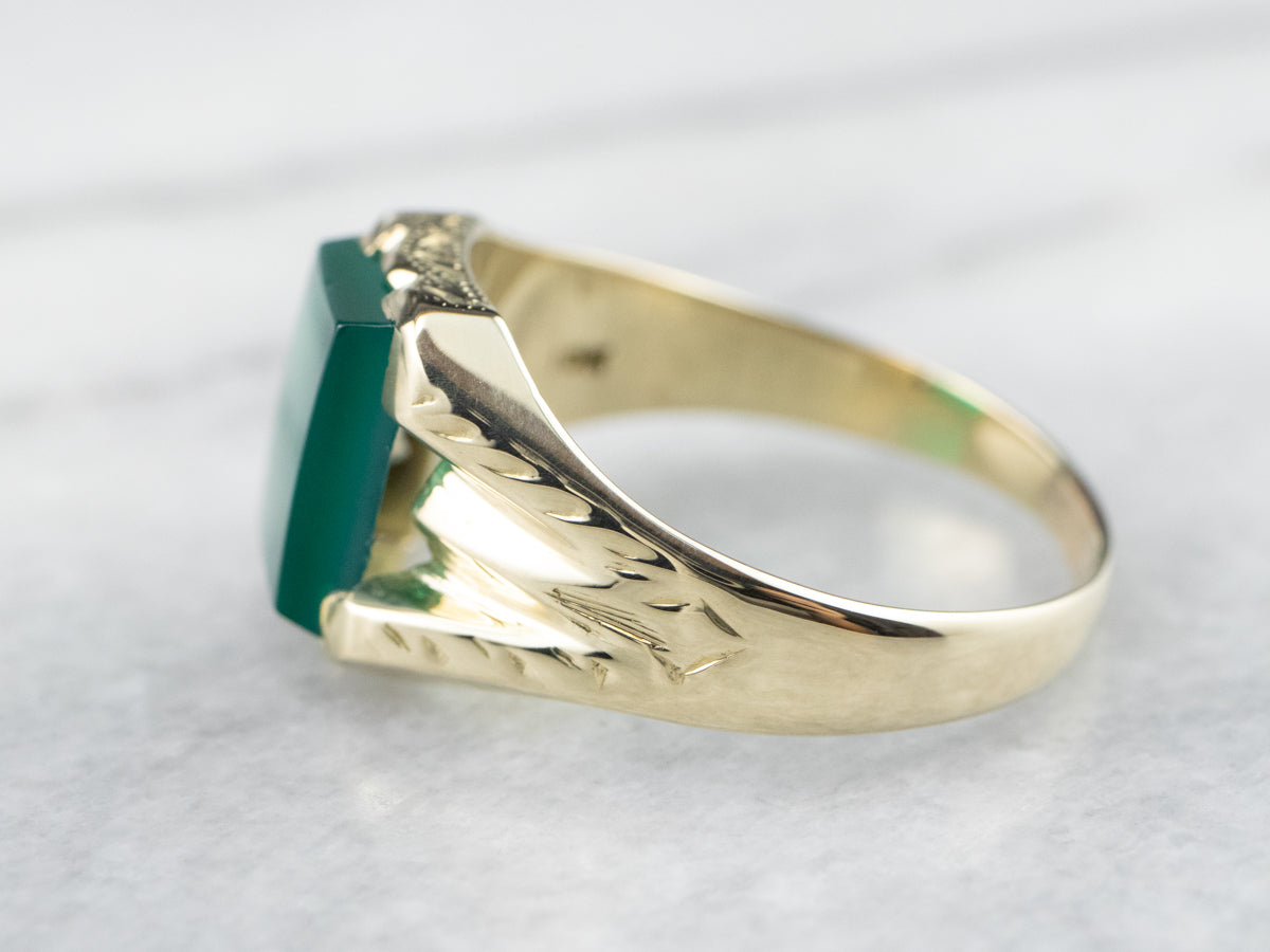 Anillo unisex de ónix verde y oro verde