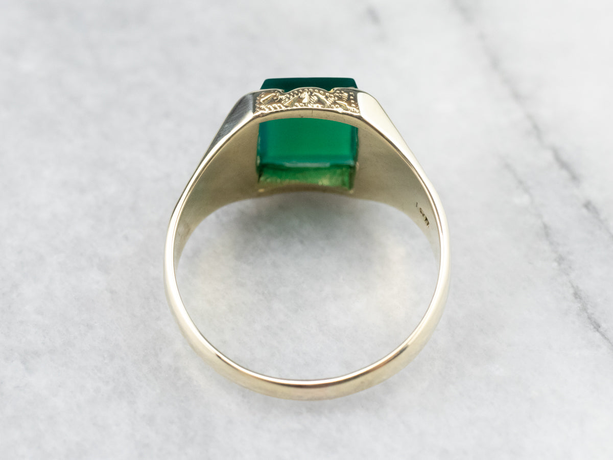 Anillo unisex de ónix verde y oro verde