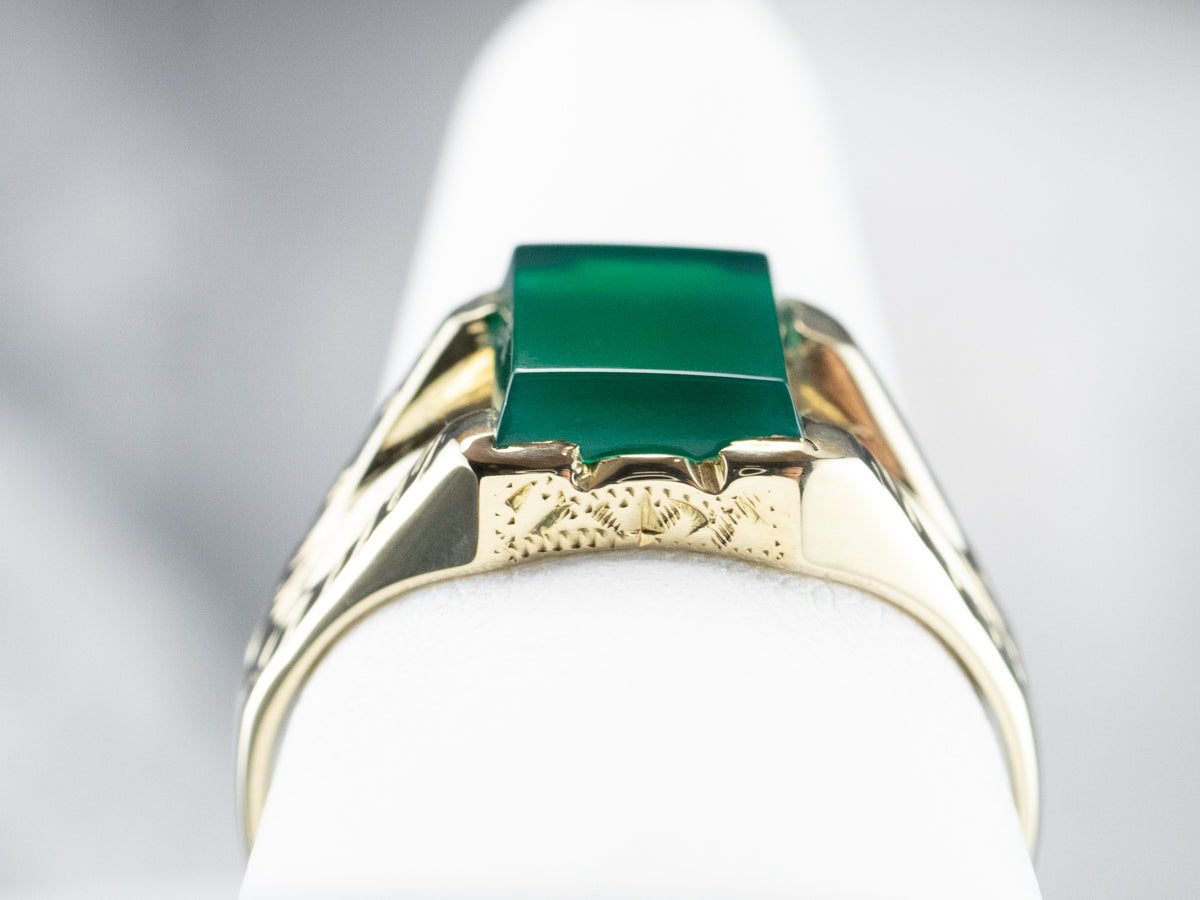 Anillo unisex de ónix verde y oro verde