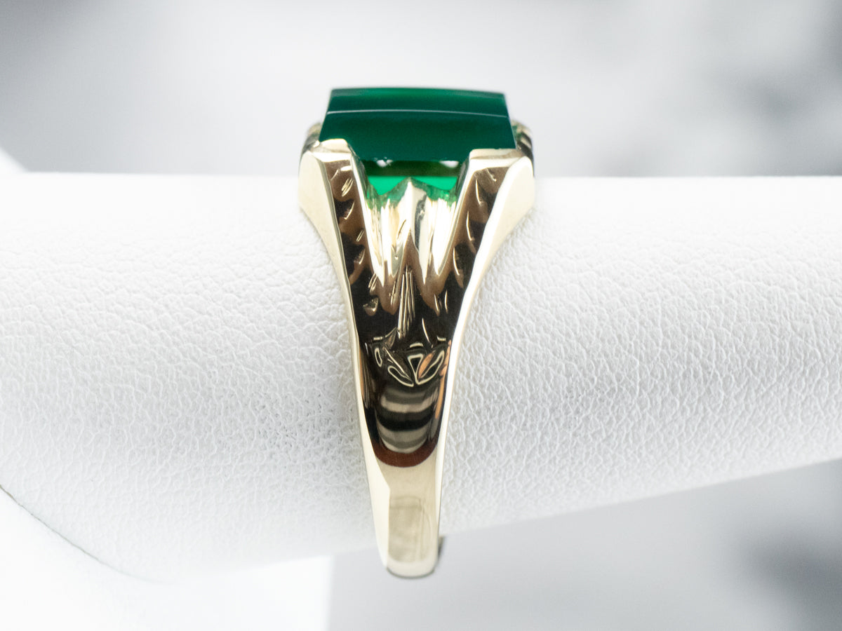 Anillo unisex de ónix verde y oro verde