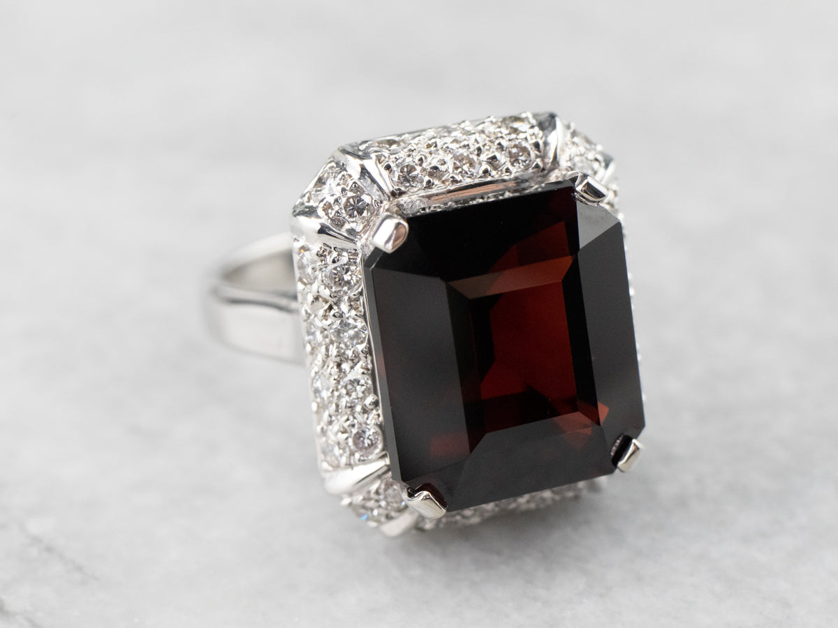 Pyrope Garnet and Diamond Halo Cocktail Ring