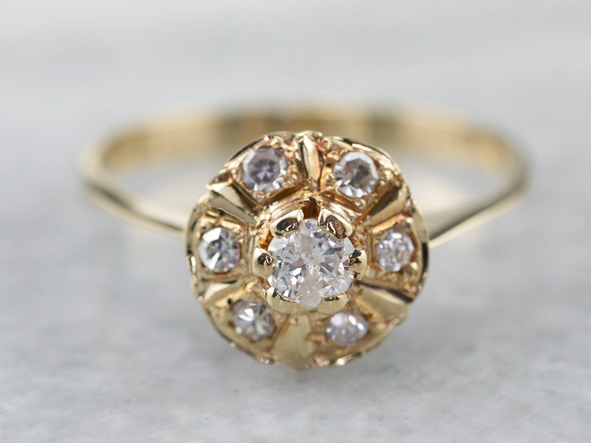 Vintage Diamond Halo Gold Engagement Ring