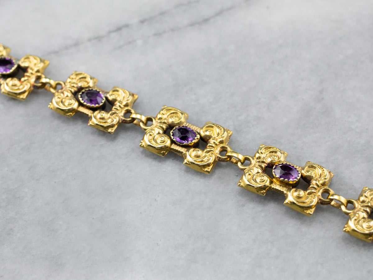 Gold Victorian Revival Amethyst Necklace