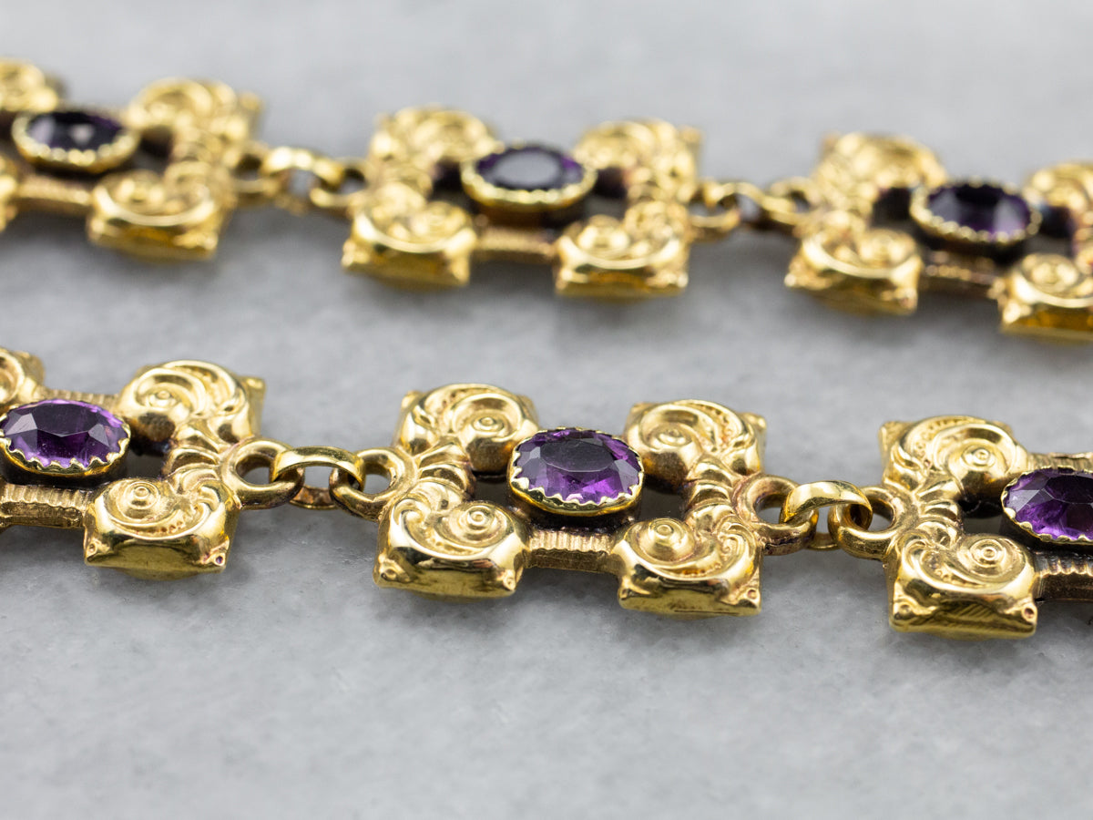 Gold Victorian Revival Amethyst Necklace