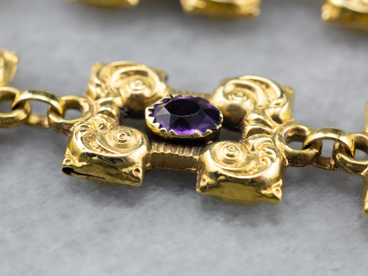 Gold Victorian Revival Amethyst Necklace