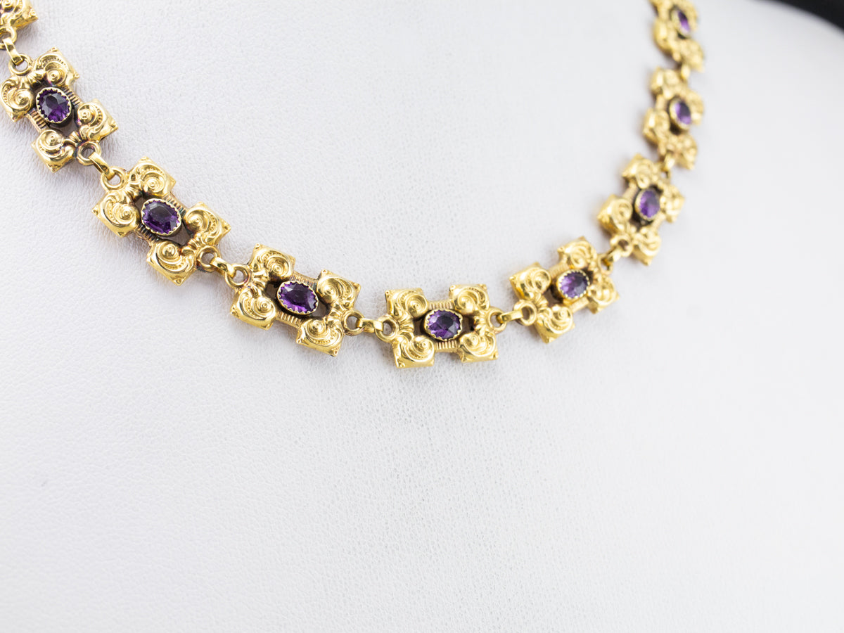 Gold Victorian Revival Amethyst Necklace