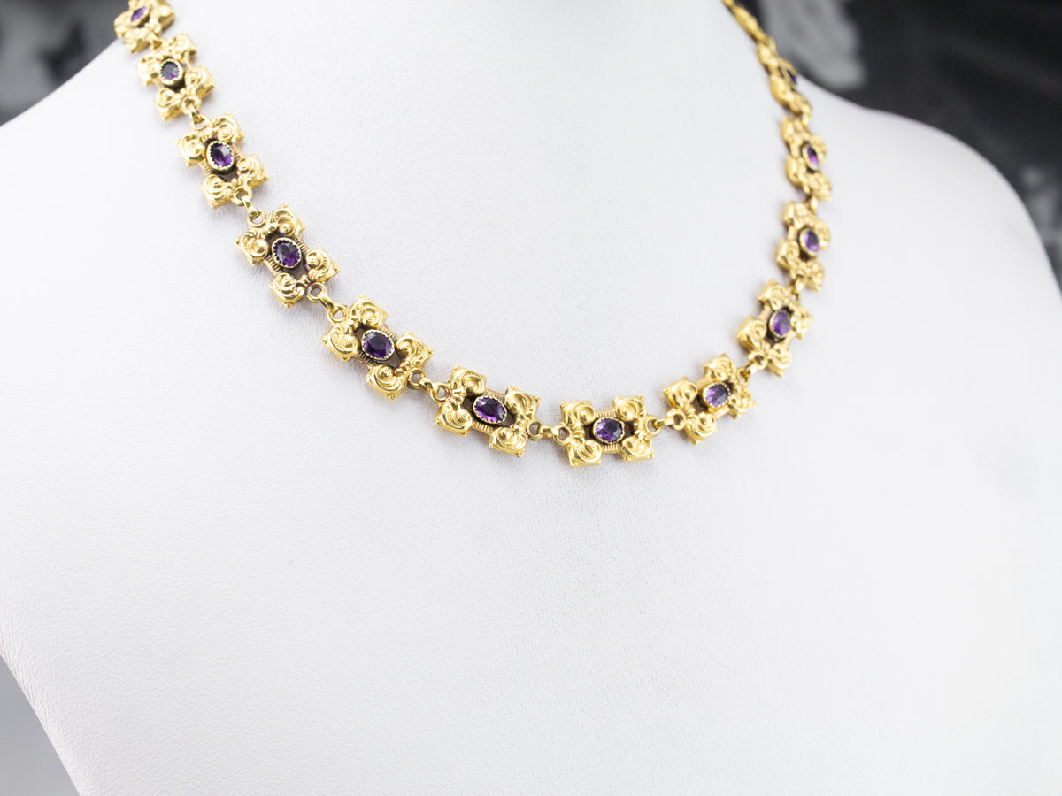 Gold Victorian Revival Amethyst Necklace