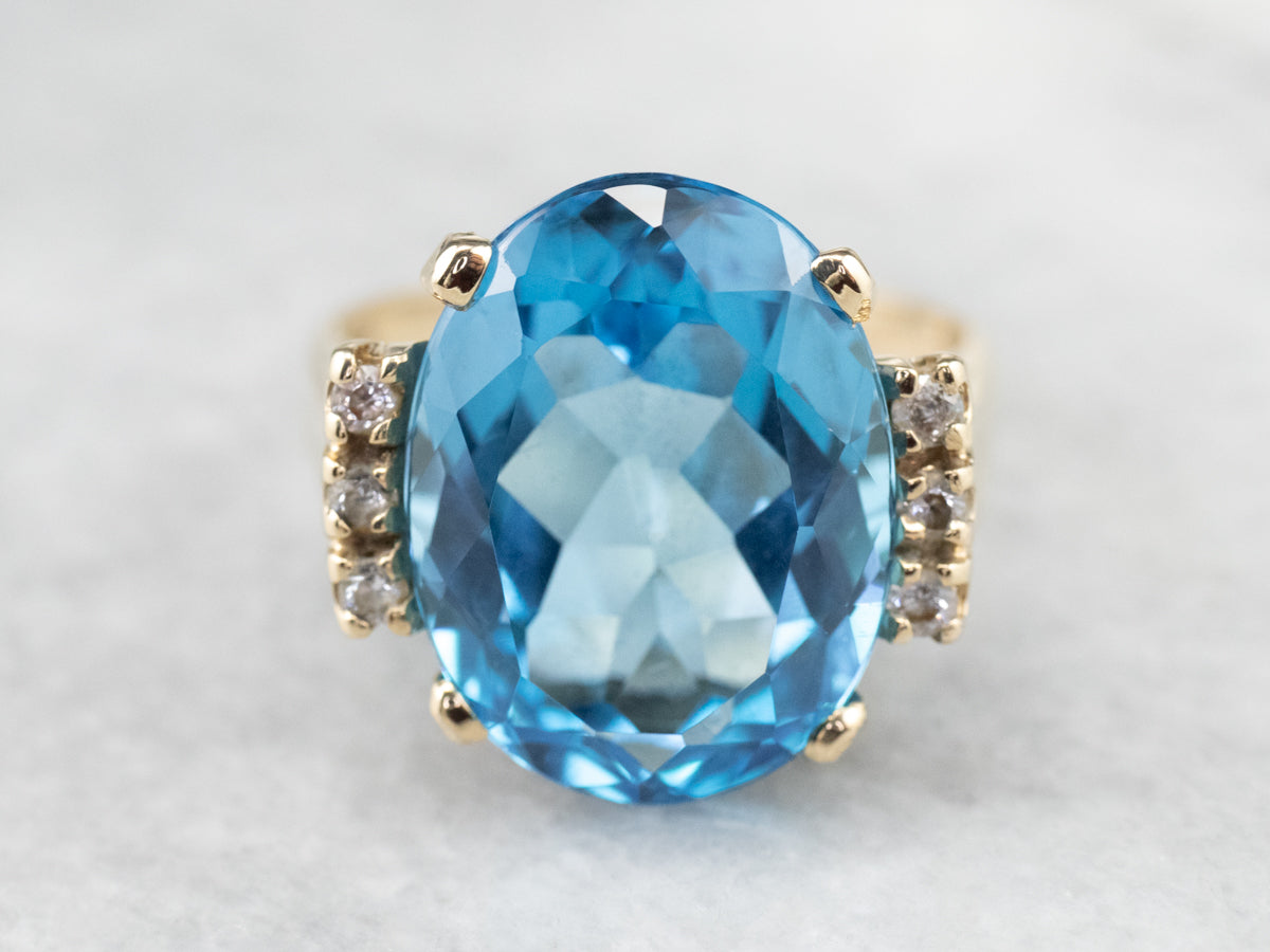 Swiss Blue Topaz and Diamond Ring