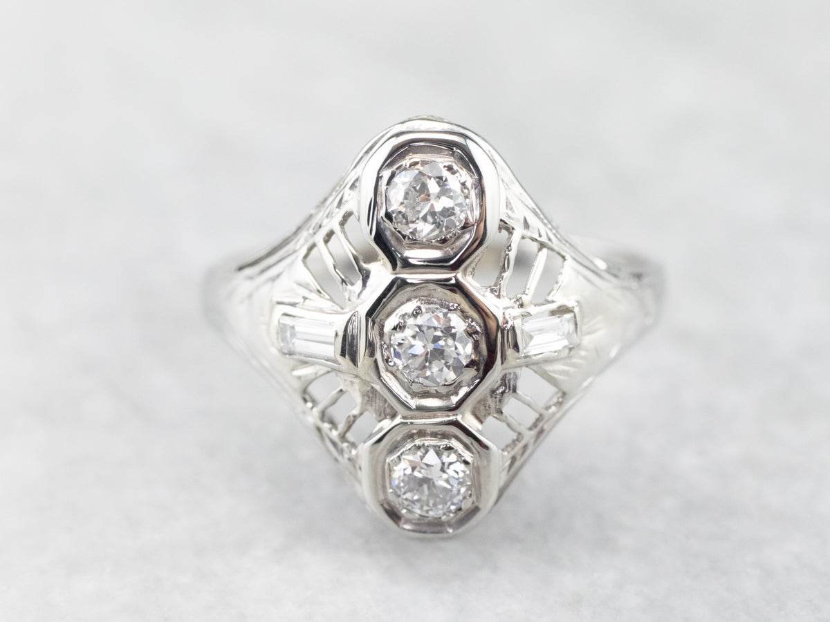 Art Deco Diamond White Gold Dinner Ring