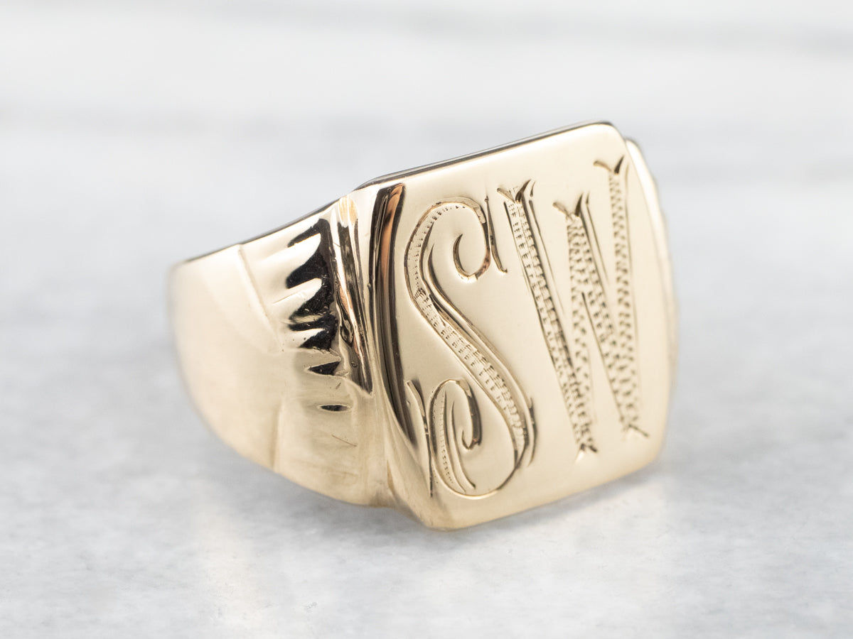 Mid-Century "SW" Gold Signet Ring