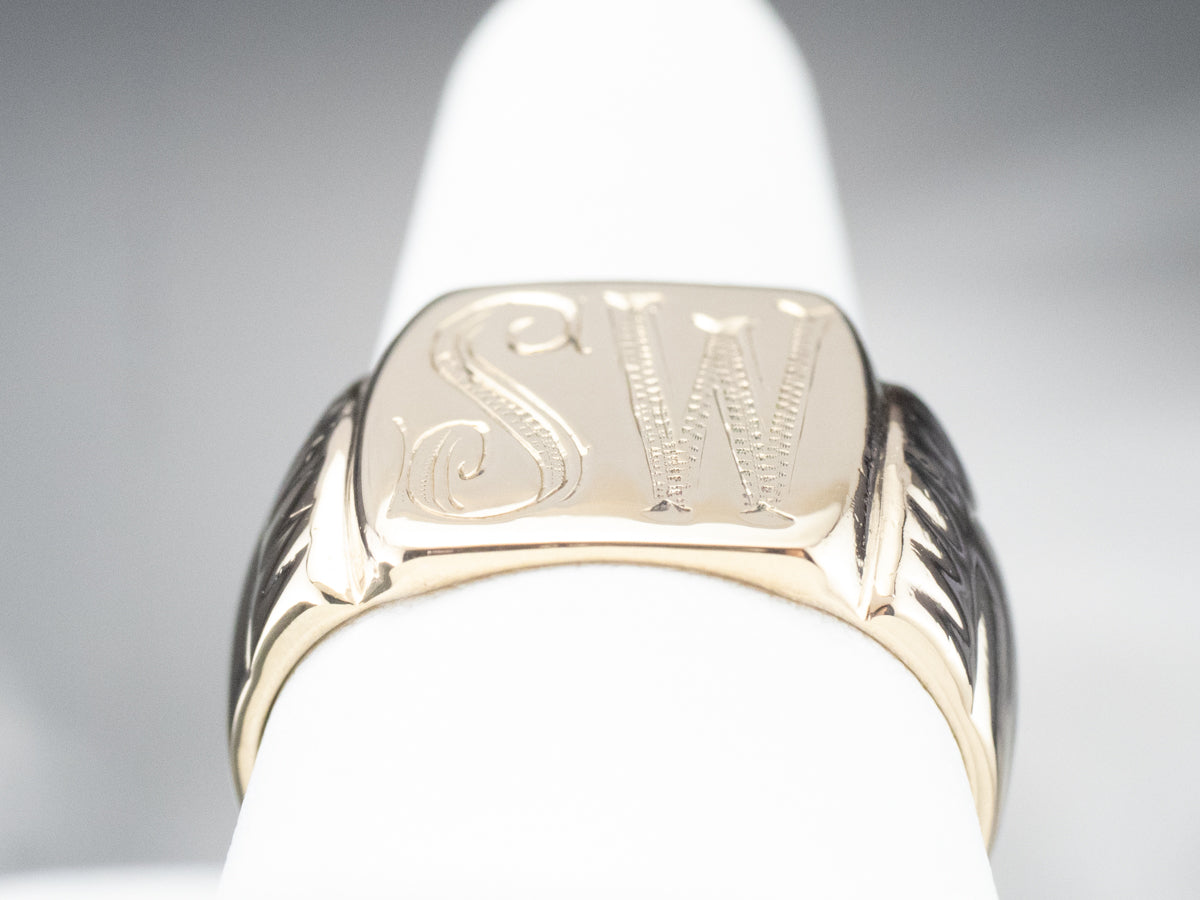 Mid-Century "SW" Gold Signet Ring