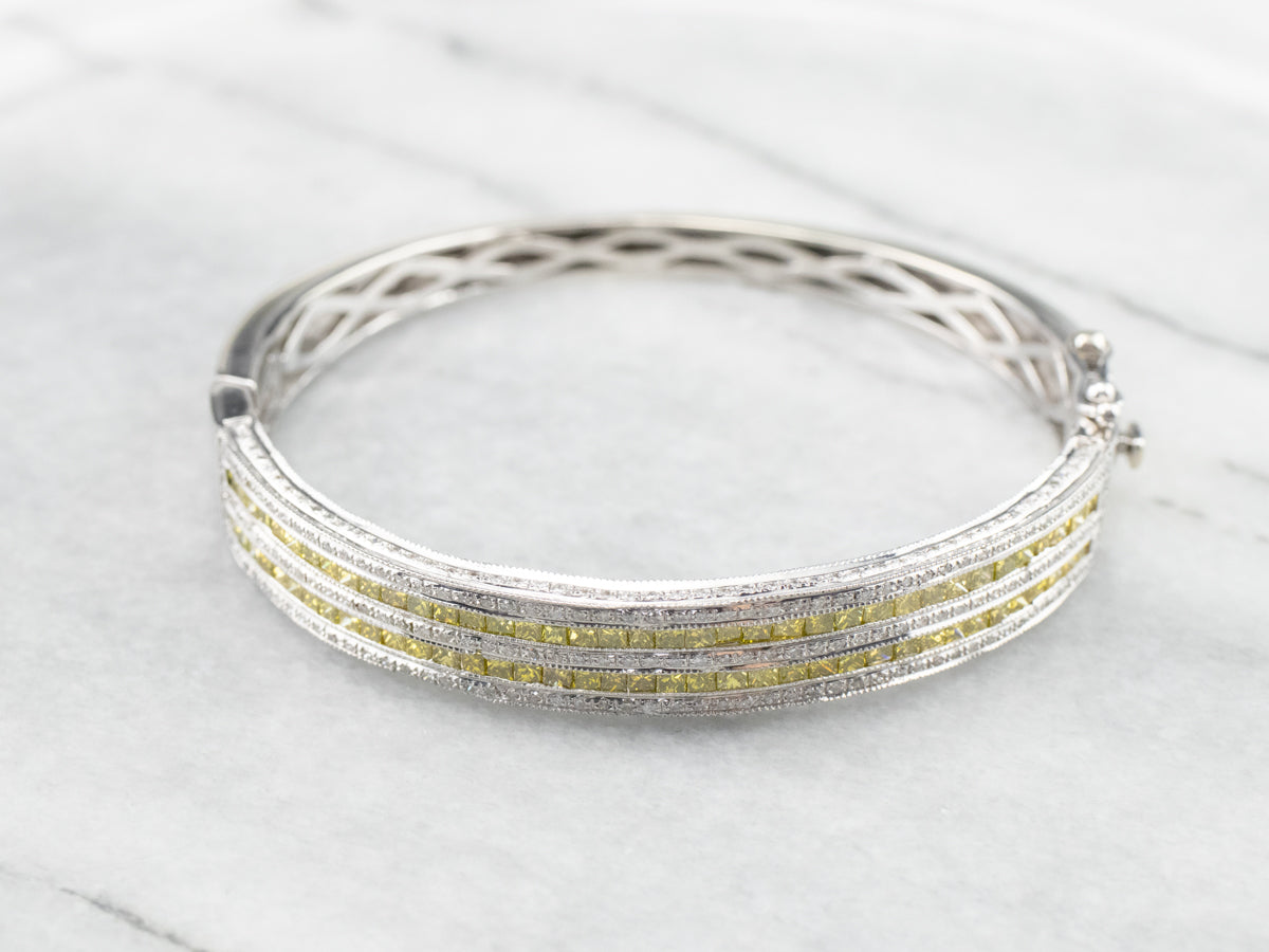 Yellow Diamond White Gold Bangle Bracelet