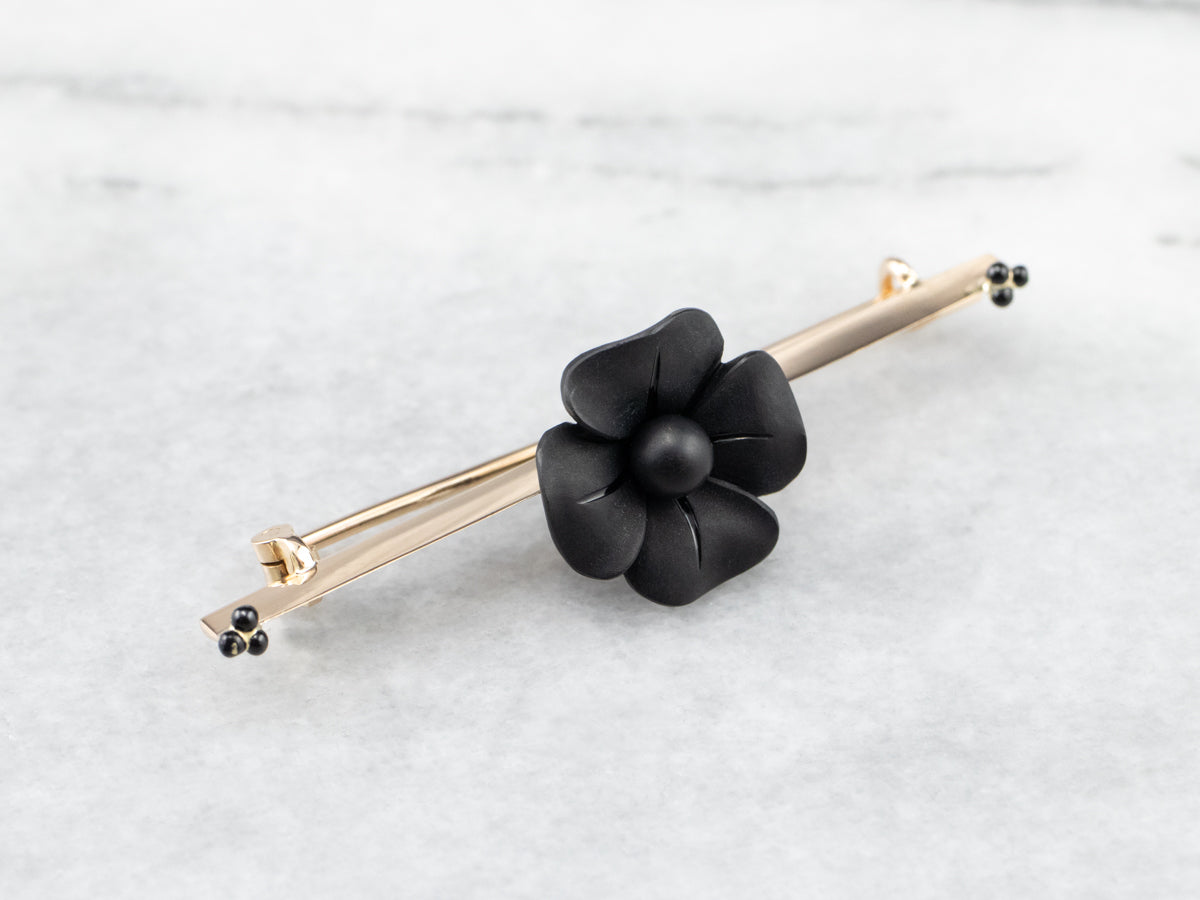 Victorian Jet Flower Gold Bar Pin