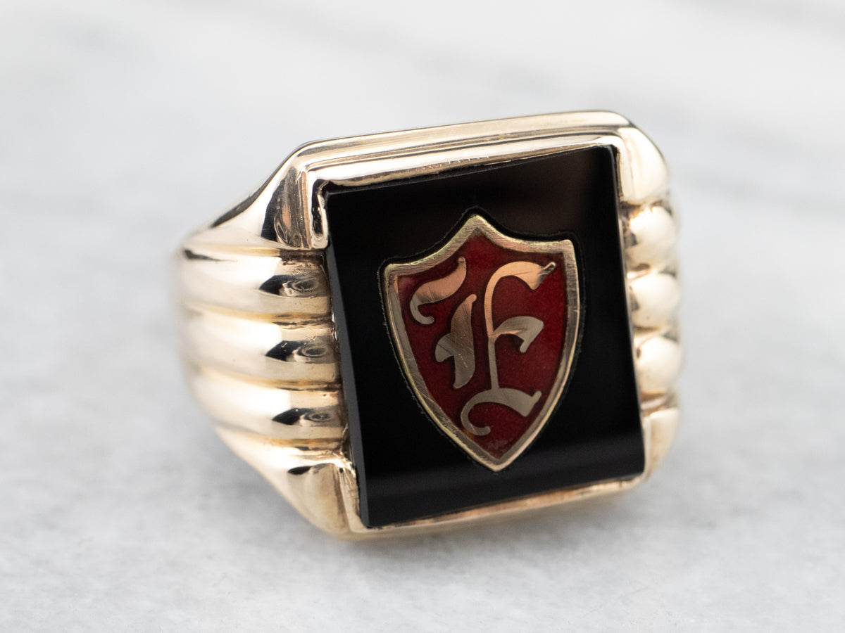 Men's "F" Monogram Onyx Signet Ring