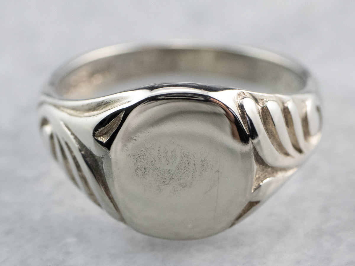 Vintage White Gold Patterned Signet Ring