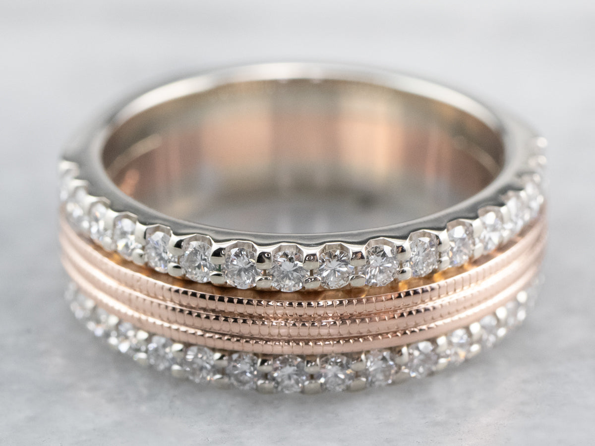 Double Row Diamond Rose Gold Band Ring