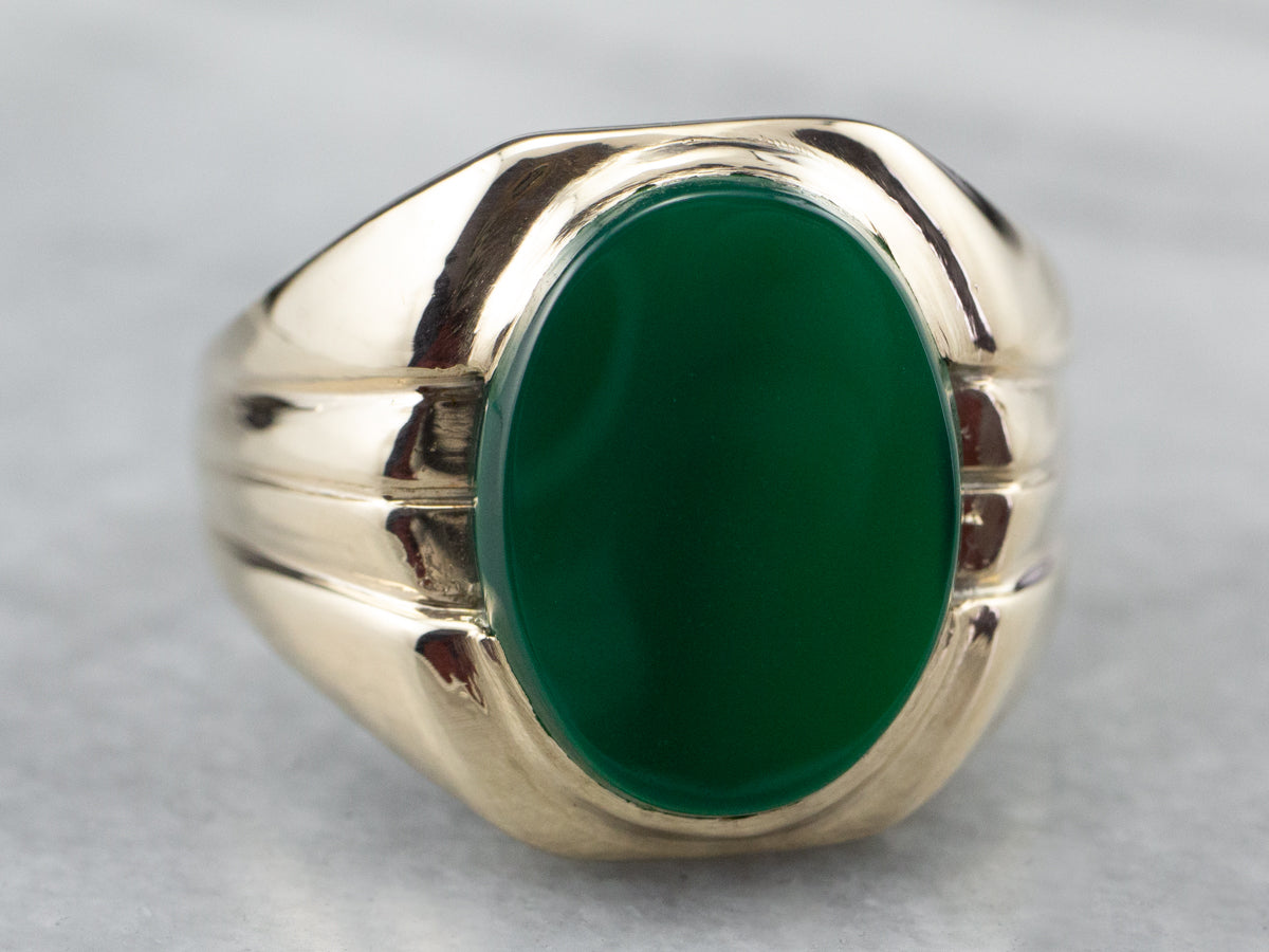 Men&#39;s Retro Era Green Onyx Ring