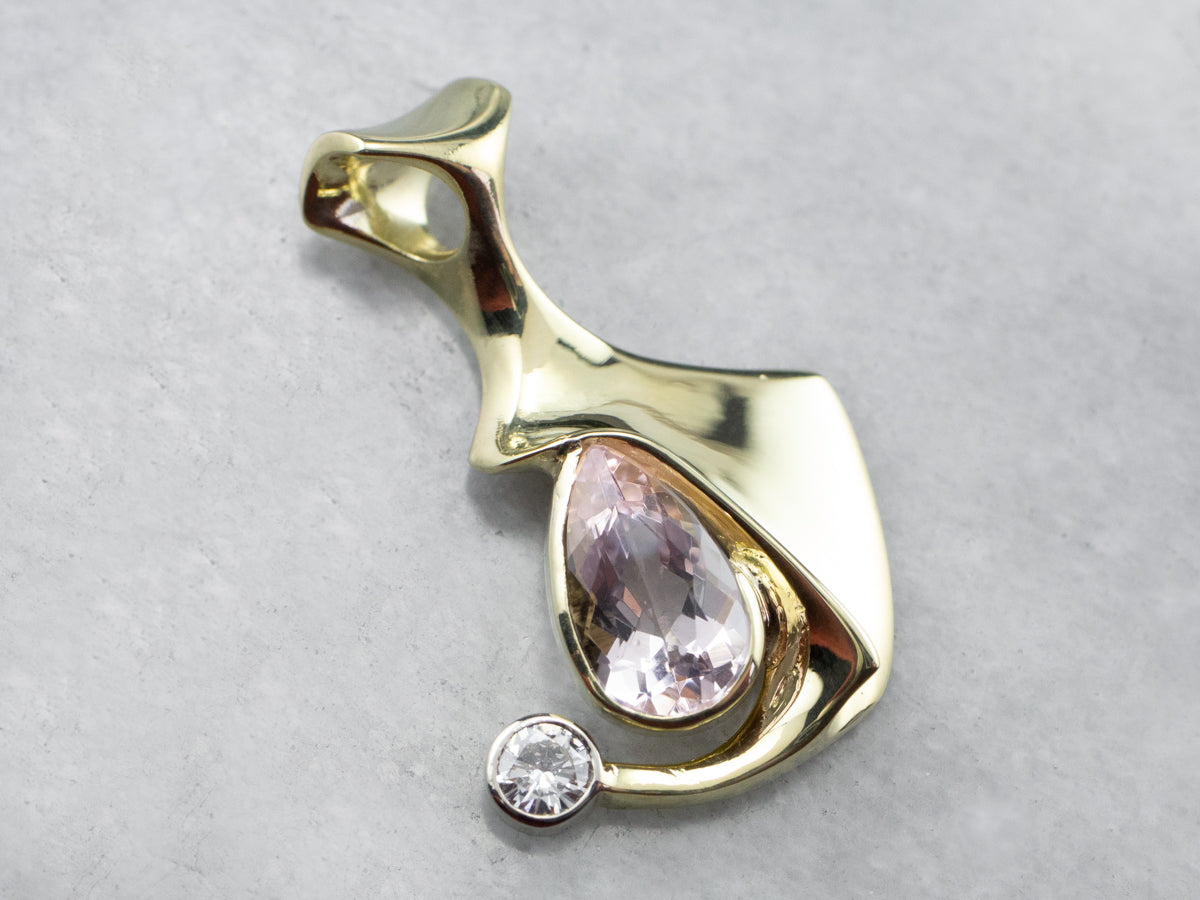 Modernist Morganite and Diamond Pendant