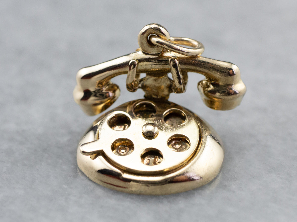 Vintage Gold Rotary Phone Charm