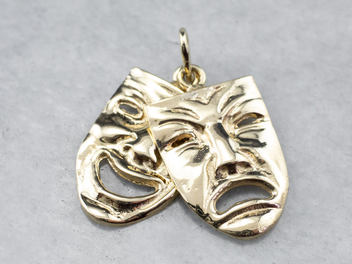 Gold Comedy and Tragedy Masks Pendant