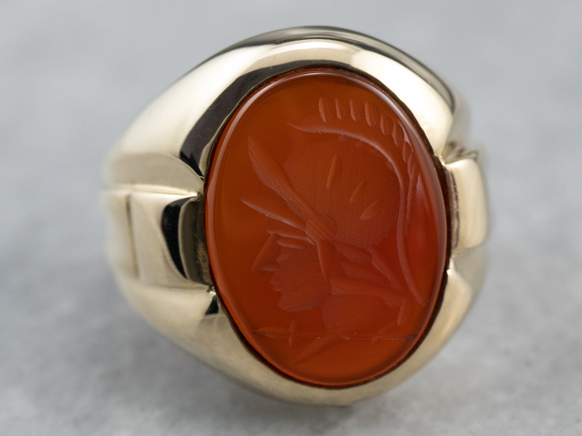 Men&#39;s Vintage Gold Carnelian Intaglio Ring